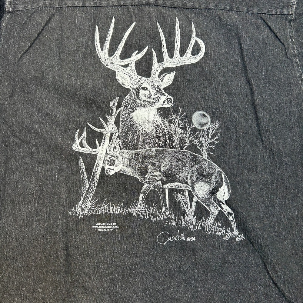 Jerzees Deer Print Shirt Mens 2XLT 2XL Tall Black Grey Chambray Long Sleeve - Picture 5 of 11